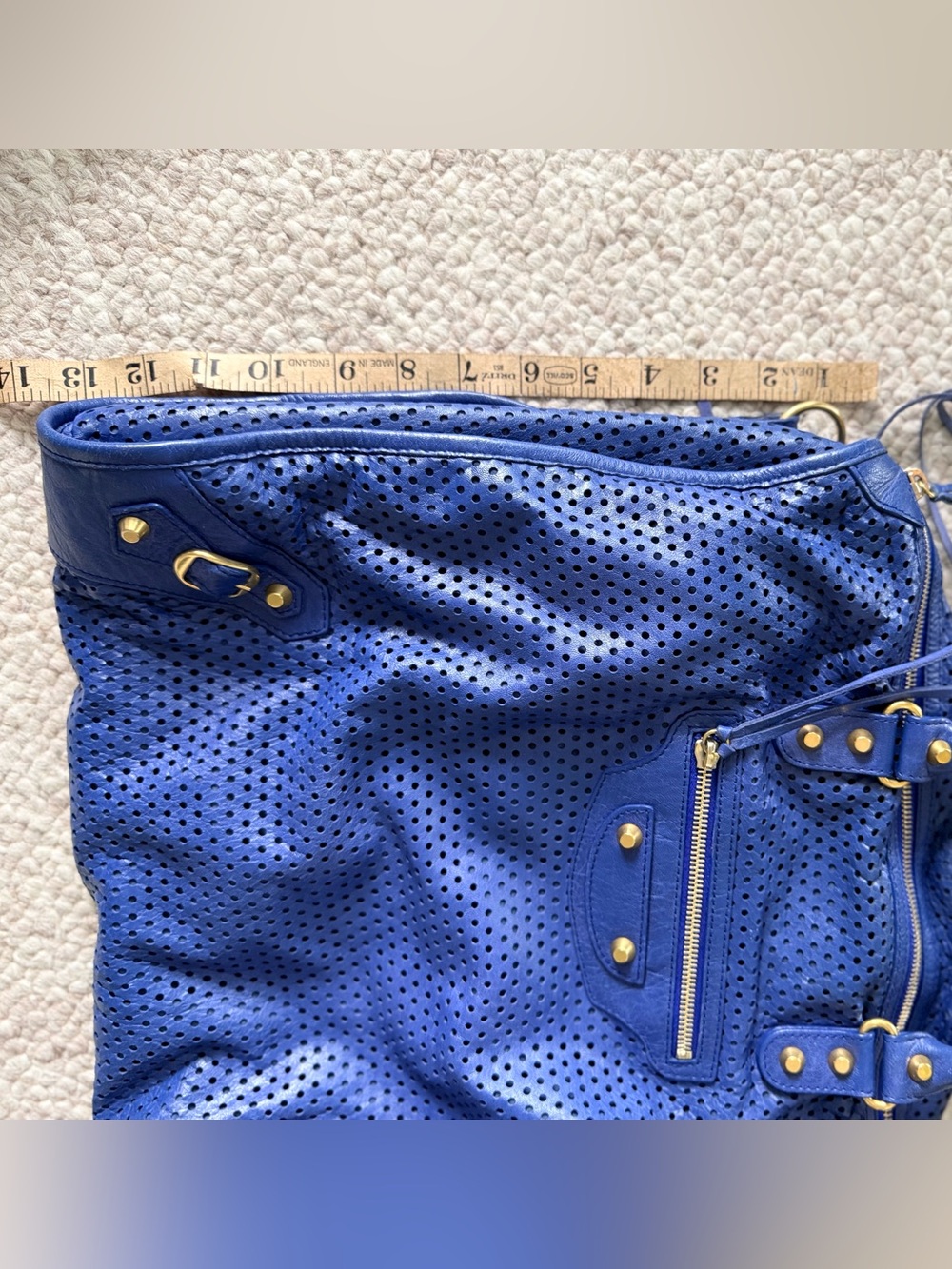Balenciaga 2013 Blue Cross Perforated Lambskin Motorcycle City Bag (large) - Picture 14 of 17